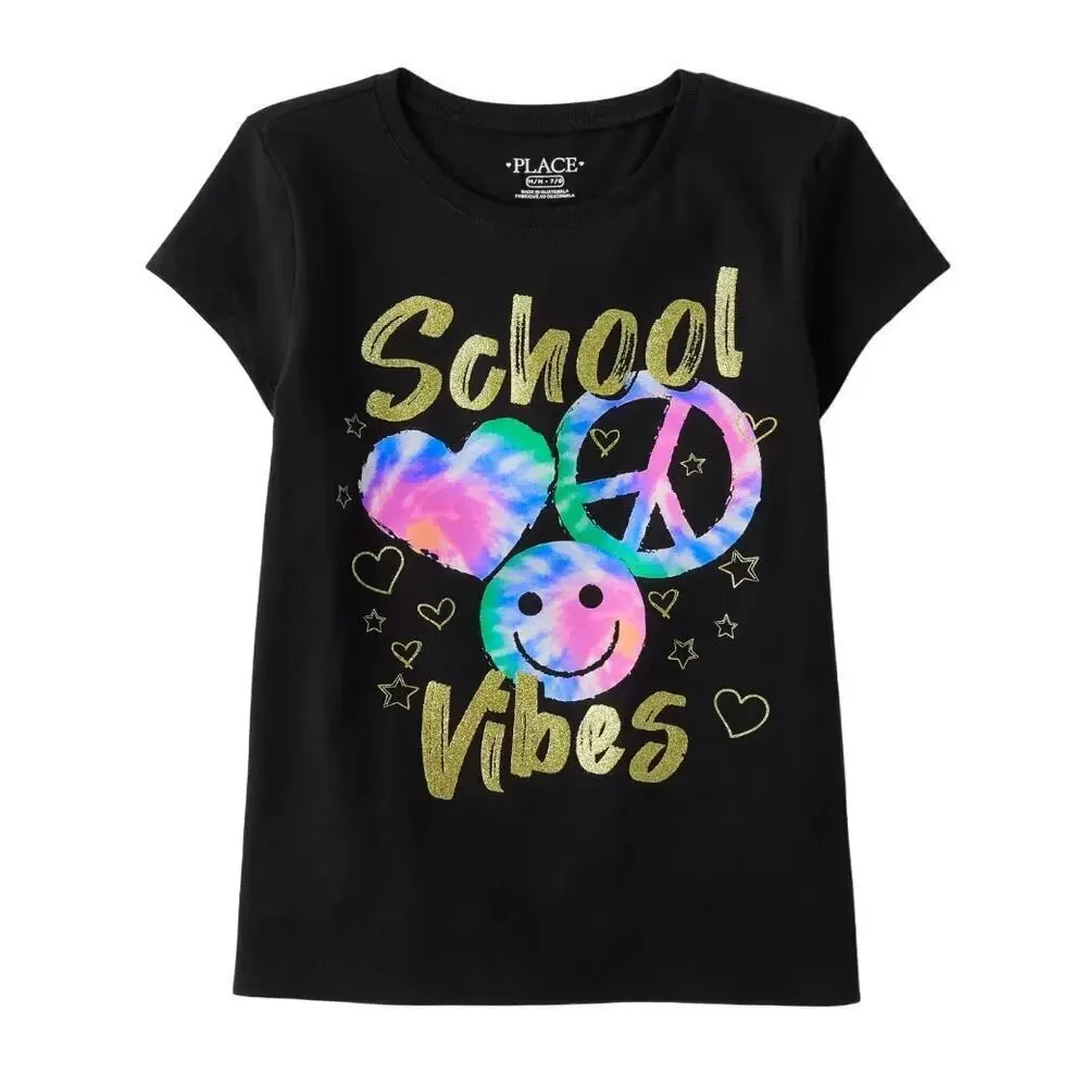 The Children’s Place Girls School Vibes Graphic Tee in Black, Size XL​​​​